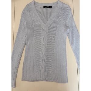 Lauren Ralph Lauren Metallic Ribbed Cable Knit Sweater L